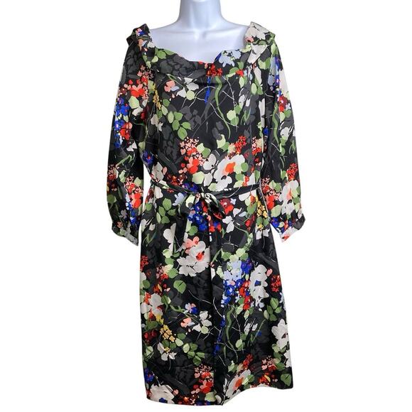 Banana Republic Dark Floral Off Shoulder Dress Size L Tall Moto‎ Boho Flowy - Picture 1 of 14